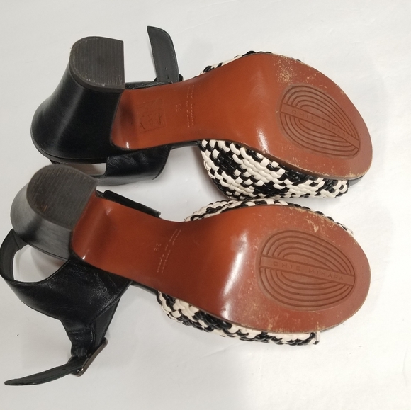 Like New Chie Mihara Black and White Woven Platform Heels - Picture 2 of 6